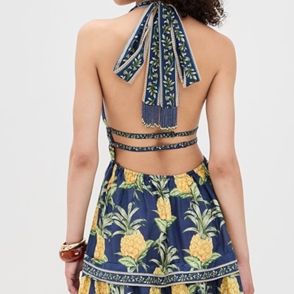 Delicate Pineapple Navy Blue Midi Dress Sleeveless - Picture 3 of 6